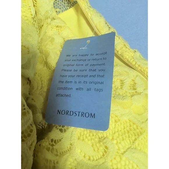 Nordstrom Yellow Floral Lace Midi Dress Short Sleeve Occasion Size XSmall - Picture 8 of 13